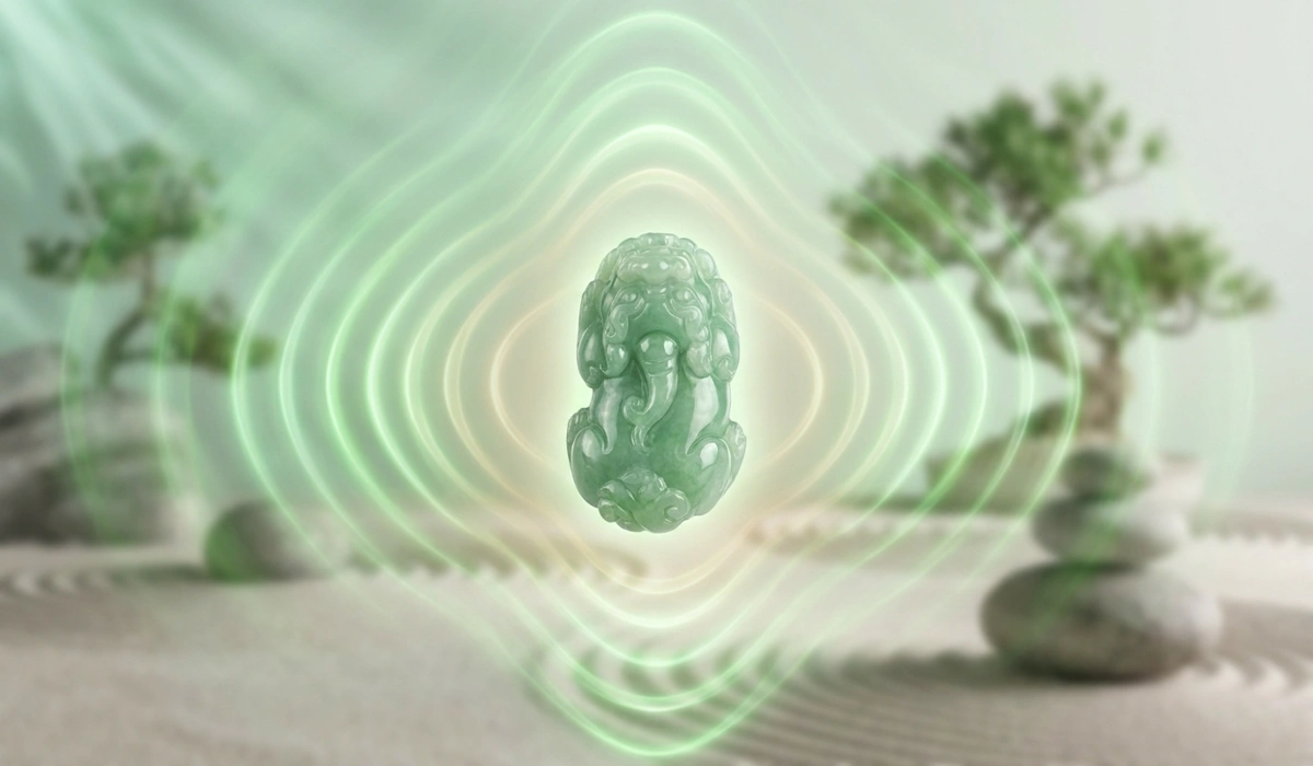 The Meaning of Jade Pixiu: A Symbol of Wealth, Health, and Spiritual Protection 1 - Buddha Bodhis A glowing green jade Pixiu pendant illustrating the connection between the stone and Heart Chakra energy balance.