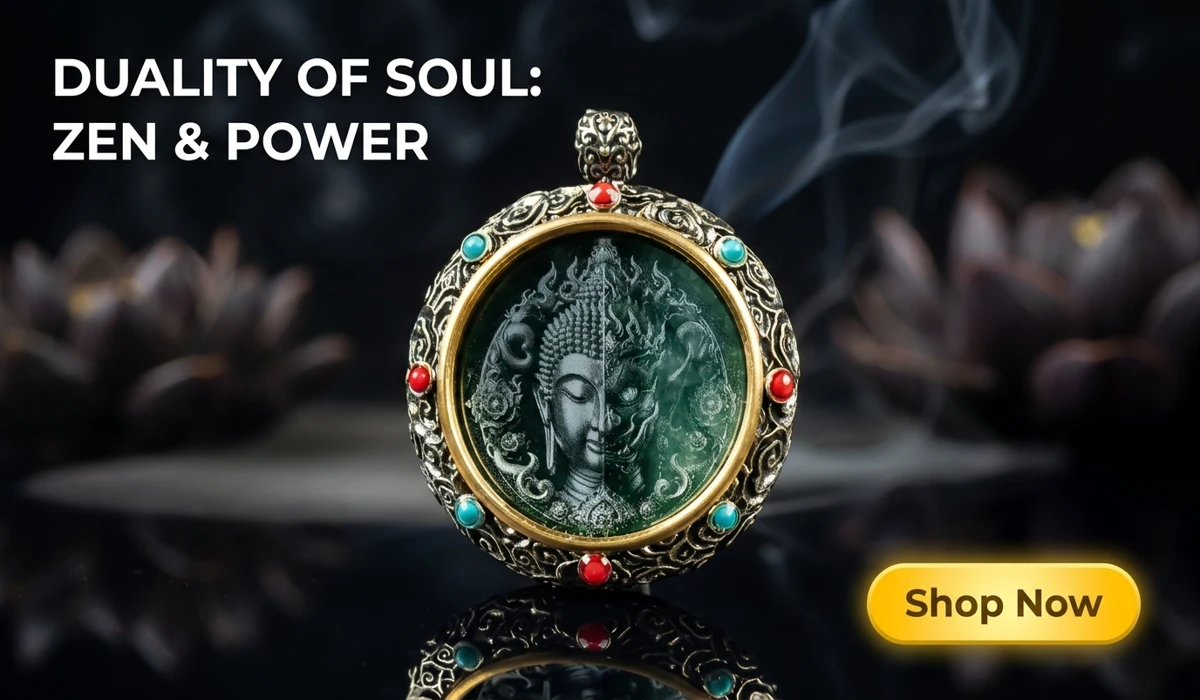 Ganesha and Buddha Statues: Understanding Their Symbolism and Placement for Your Home 3 - Buddha Bodhis Blue Aura Jadeite Buddha & Demon Spinning Mantra Pendant - Luxury Spiritual Jewelry for Inner Balance