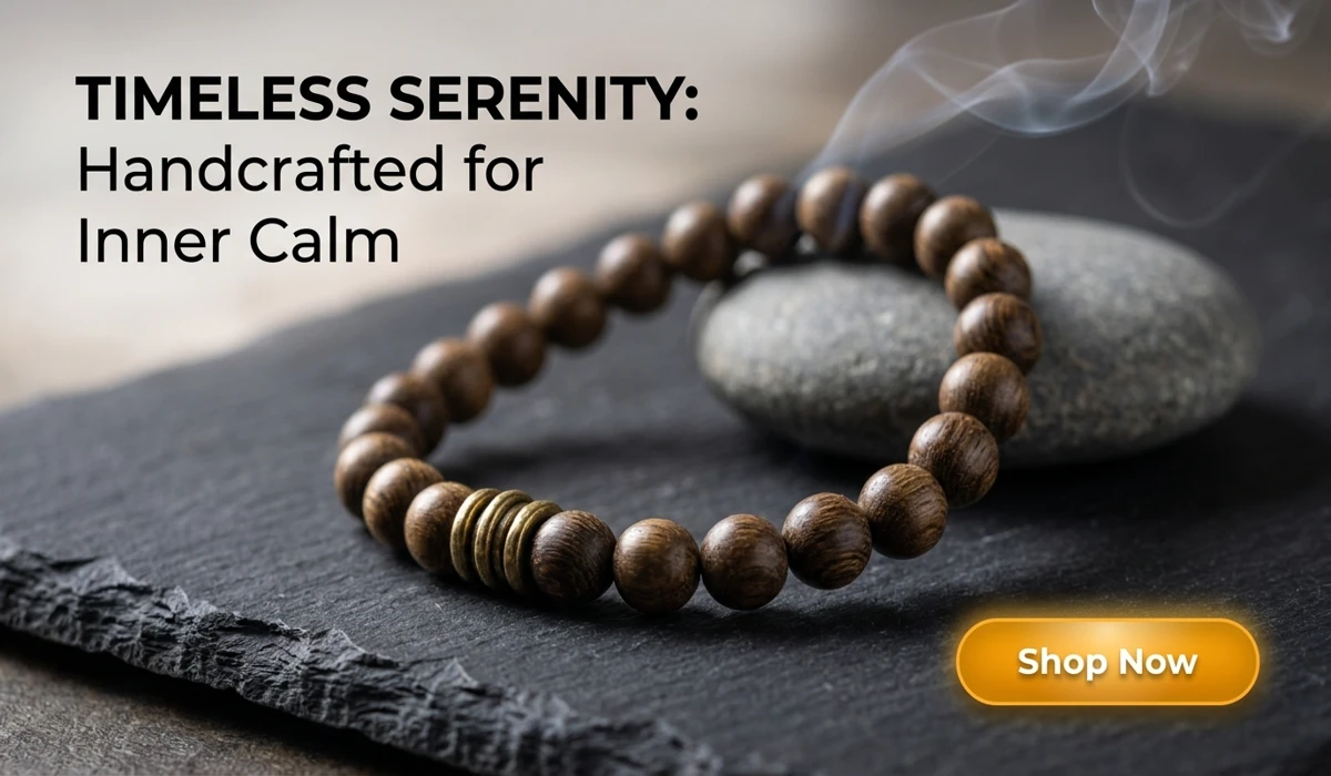 The Role of Huanghuali in Enhancing Focus and Mindfulness during Meditation 2 - Buddha Bodhis Natural Sandalwood Bead Bracelet for meditation and Zen-inspired mindfulness jewelry with brass accents.